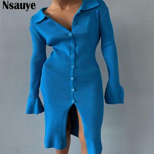 Nsauye seksowna impreza wieczorna Kobiety Kobiety z długim rękawem sukienka Sweter Midi Bodycon Night Club Pullover Blue Wrap Dress Autumn