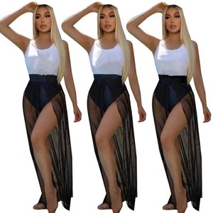 Wholesale Sexy Women Dress Sets Summer one-piece swimsuits+mesh skirt two piece set Casual beach swimwear+see through dresses Matching suits 7500V
