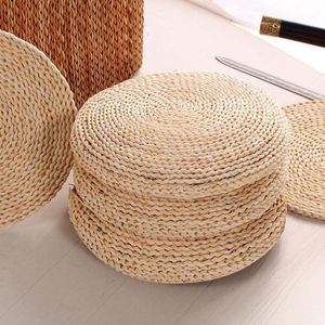 Cushion/Decorative Pillow 40cm*40cm Natural Straw Round Pouf Tatami Cushion Weave Handmade Floor Japanese Style With Silk Wadding