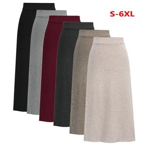 Oversized Women Knitted Skirt Autumn Winter Elastic High Waist Slim Back Open-Forked Plus Size Wool Sweater Skirts S-6XL 220317