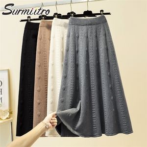 SURMIITRO Fashion Autumn Winter Knitted Jacquard Midi Long Skirt Women Korean Style Mid-Length High Waist Female 220401