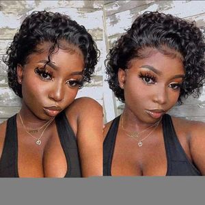 Lace Wigs Pixie Cut Wig Short Curly Human Hair 13X1 Transparent For Women Under $50