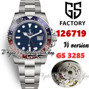 GSF V4 GMT gs126719 Cal.3285 gs3285 Automatisk herrklocka Pepsi Röd Blå Keramik Bezel Blue Dial 904L stålarmband med samma seriella garantikort evighetsklockor