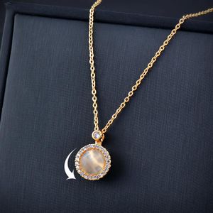 Pendant Necklaces Korean Fashion Rotatable Spinner Opal Round Necklace For Women Gold Color Accessories Chain Jewelry XL326 SSKPendant