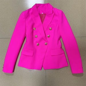Högkvalitativ stilig designer Blazer Women's Classic Double Breasted Lion Knappar Slim Fitting Blazer Jacket Rosa 220402
