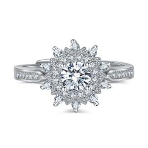 słodki płatek śniegu moissanite kamienne pierścionki S925 Silver Sun Flower Cute Lovely Designer ol elegancka miłość panna młoda luksusowa biżuteria ślubna dla kobiet