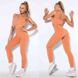 Sport Leggings Sportwear Gym Workout Fit Frau Nahtlose Stück Yoga Set Solide Trainingsanzug Fitness Kleidung Sport Outfit Frauen J220706