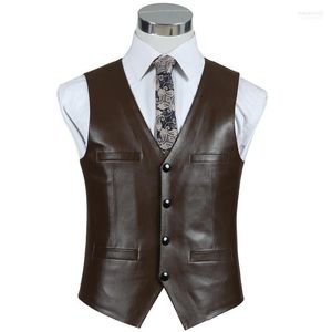 Men's Vests Genuine Leather Vest For Men Brown Black Real Sheepskin Slim Fit Fashion Waistcoat Top Motorcycle Clothes Plus Size1 Stra22