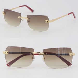 2022 Neues Modell, modische randlose Metall-Sonnenbrille, 18 Karat Gold, rosa Linse, männliche und weibliche Sonnenbrille, Design, Katzenaugen-Brillenfassungen, Herrenrahmengröße: 57–18–140 mm