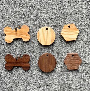 50pcs Bag Part Wooden ID Tags Pet Name Dog Tag Anti-lost Wood Customized Cat ID Collar Puppy Nameplate Keychain