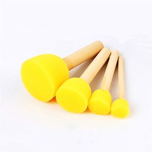 4PCS/Set Round Sponges Brush Painting Tools Wooden Handle Assorted Size Great for Kids Arts and Crafts XBJK2207