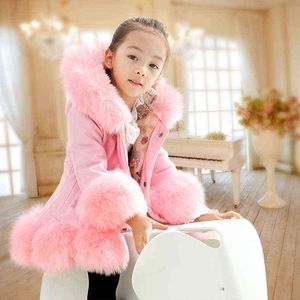 Fashion Baby Winter Warm Fur Jackets For Girls Long Sleeves Hooded Thick Girls Jacket For Christmas Party Kids Fur Outfit Clothing J220718