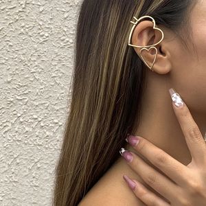 Dangle & Chandelier 2022 Korea Gold Silver Color Metal Geometric Heart Ear Cuff Fashion Simple Heart Ear Clip Earrings for Women Aesthetic Jewelry