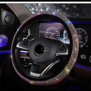 Tampa do volante Tampa da capa do carro Pu preto de couro PU Strass Bling Diamond 15 pol/38 cmsteering