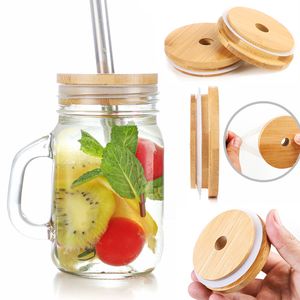 Sublimation Tumber Glass Water Bottle Bamboo Cap Lids 70mm 88mm Reusable Lid With Straw Hole and Silicone Seal