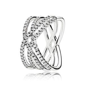 Sparkling Cz Diamond Line Rings 925 СВИДНЫЕ СЕРИНГ СВЕДЕНИЕ ЖЕНЩИНЫ Свадебный подарок с оригинальной коробкой для кольца Pandora