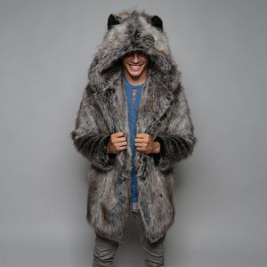 Mäns Jackor Mens Fur Coat Imitation Höst Vinter Kläder Lång Windbreaker Men Fashion Sylse Hooded Cardigan