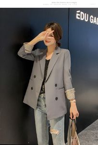 Kurtki damskie 2022 Autumn Korean Black Small Suit Fashion Solid Color Jacket Casual Streetwear Pockets Ladies Grey Office Płaszcz