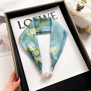 Scarves Silk Ribbon Magnet Scarf Women Print Solid Luxury Design Necklace Foulard Hand Bag Wrist Brand Neck Tie Accessories 2022