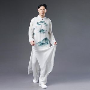Abbigliamento etnico Uomo Stile tradizionale cinese Tang Suit Abiti lunghi Hanfu Costume orientale Stampa paesaggistica retrò Abito QipaoEtnico