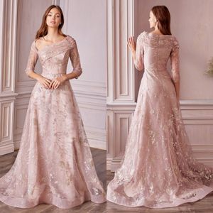أنيقة اللون الوردي 2022 الأم لفساتين العروس مطرز طويل الأكمام الدانتيل زفاف ضيف الفستان بالإضافة إلى حجم السهرة الرسمية