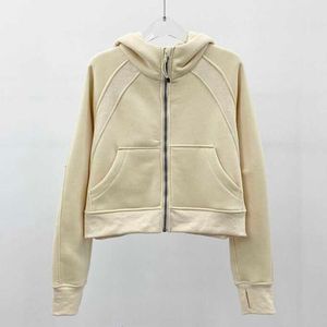 Frauen formen gebürstete Kapuzenjacke mit durchgehendem Reißverschluss Sportbekleidung LU-98 Yoga-Outfits Kapuzen-Workout-Laufmantel mit Taschen Outdoor-Fleece