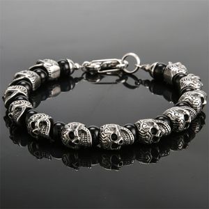 Vintage ze stali nierdzewnej koraliki czaszki Bransoletka Mężczyźni 8 mm naturalny kamień męski bransoletki z koralikami 2019 Hip-hop rock Best Friends Jewelry T200323