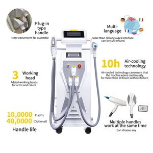 Doppio schermo 3 in 1 OPT IPL Lazer Macchina per la rimozione permanente dei capelli Nd Yag Lazer Rimozione del tatuaggio Epilatore laser per sbiancamento della pelle