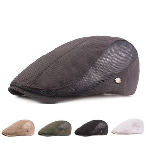 Men's Mesh Beret Spring Summer Breathable Newsboy Hat Solid Color Casual Street Caps Unisex Peaked Cap Artistic Youth Sun Hat