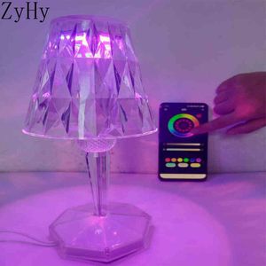 APP Control Crystal Diamantes Lâmpada De Mesa Usb Sensor de Toque de Carregamento para Restaurante Bar Decoração Lâmpada LED Night Light Light H220423