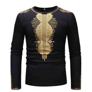 Mens O Neck Long Sleeve African Dashiki Print T Shirt 2022 Autumn New Slim Fit Men African Clothes Streetwear Casual Tee Shirt L220704