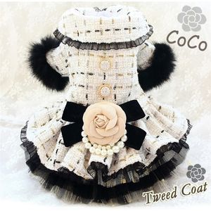 Handmade Dog Clothes Fashion Vintage Camellia Tweed Pet Dress Coat Cats Poodle Yorkie Maltese French Pull Florida 201102