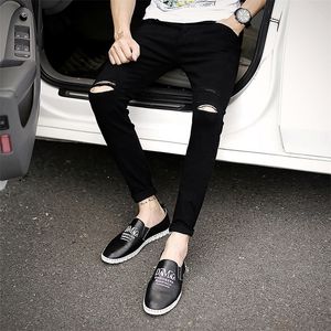 arrival Spring Summer Knee hole men cowboy hip hop street black denim skinny jeans men teenagers Ankle length pencil pants 201111