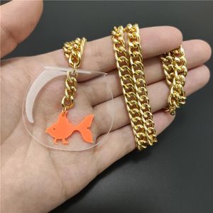 Naszyjniki wisiorek Śliczne modne naszyjnik dla kobiet złoty łańcuch przezroczystą rybę złotą rybkę akrylową biżuterię Akcesoria