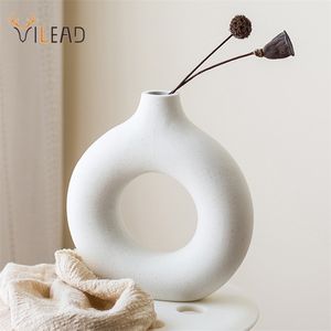 Vilead Nordic Donuts Ceramic Vase Round Hollow Plant Pot Home Decor Torkt Flower Art Desk Office Living Room Desktop Decoration 220423