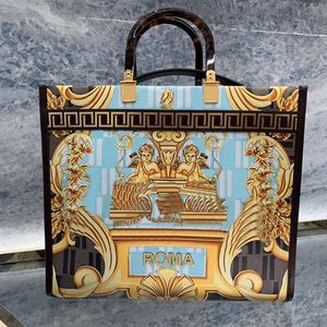 Sunshine tote bolsa de compras feminina crossbody sacos ouro barroco impressão couro genuíno hawksbill alça alça removível moda le177s