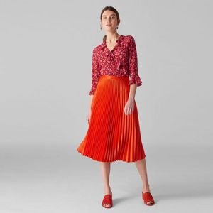 Gonne Modest Red Pleated Women Satin A-line Zipper Trend Lady Gonna a metà polpaccio Gonna femminile su misuraGonne