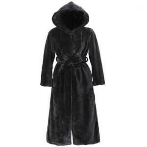 여자 모피 가짜 코트 후드 재킷 긴 코트 여성 2022 가을 겨울 여성 패션 인공 KJ977