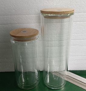 NEU... 16oz 20oz Sublimationsglas-Bierkrüge Wasserflasche Bierdose Tumbler Trinkgläser mit Bambusdeckel und wiederverwendbaren Strohhalm-Eiskaffeetassen Schnelle Lieferung