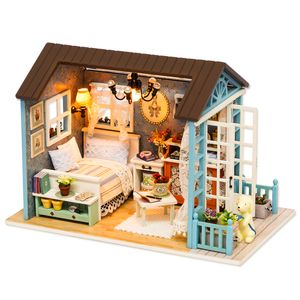 Cutebee Doll House Miniatyr DIY Dollhouse med möbler Trähus Casa Diorama Leksaker för barn Födelsedagspresent Z007 220317