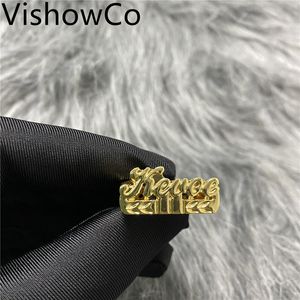 Vishowco Custom Name Pierścień Złota Spersonalizowana stal nierdzewna Hip Hop Women List mody na prezent 220726259Q