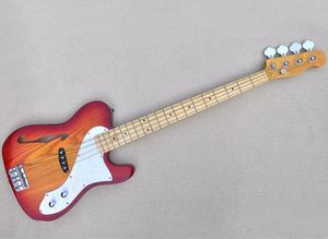 Semi Hollow Ash 4 Strings Electric Bass Guitar with Maple Fingerboard