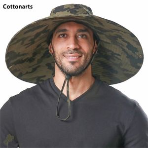 100％コットンカモフラージュバケットハット16cm大きなワイドブリムハットキャンプハイキングメッシュ通気性抗UV釣り帽子女性220812