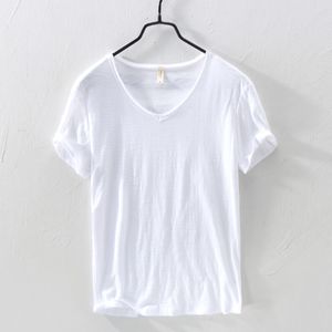 Männer T-shirts Sommer 100 Baumwolle T-shirt Männer Vneck Einfarbig Casual T Shirt Basic Tees Plus Größe Kurzarm Tops y2449 230206