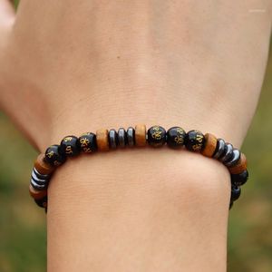 Pärlsträngar män vintage trä armband natursten tiger ögon lava rock braclet yoga bön buddha braslet accessoarer homme bijo kent22