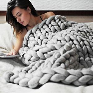 Fashion Chunky Merino Wool Blanket Thick Large Yarn Roving Knitted Blanket Winter Warm Throw Blankets Sofa on The Beds Blanket