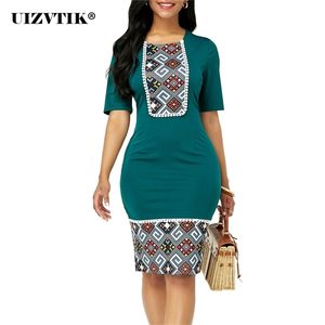 Sommerkleid Frauen lässig Plus Größe Slim Ethnic Print Office Bleistift Bodycon Kleider elegant sexy Indien Frauen Party Kleid T200619