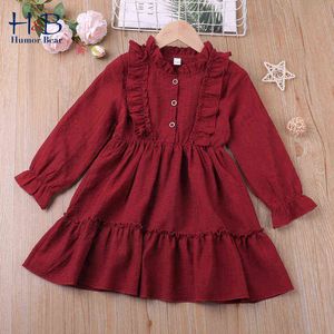 Humor Bear Girls Sukienka Nowa jesień płomienna ruffy Solidny kolor księżniczki Dress Toddler dla dzieci G220506