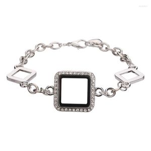 Bangle Square Chain Rhinestone Glass Living Memory Floating Locke Alloy Pendant Charms smycken DIY Making Armband för kvinnors menbangle Kent