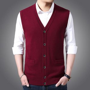 Camisola de suéteres masculinos Camisinho de lã Autumn Solid Cashmere Cardigan Botões sem mangas do sexo masculino Up Knit Coatmen's